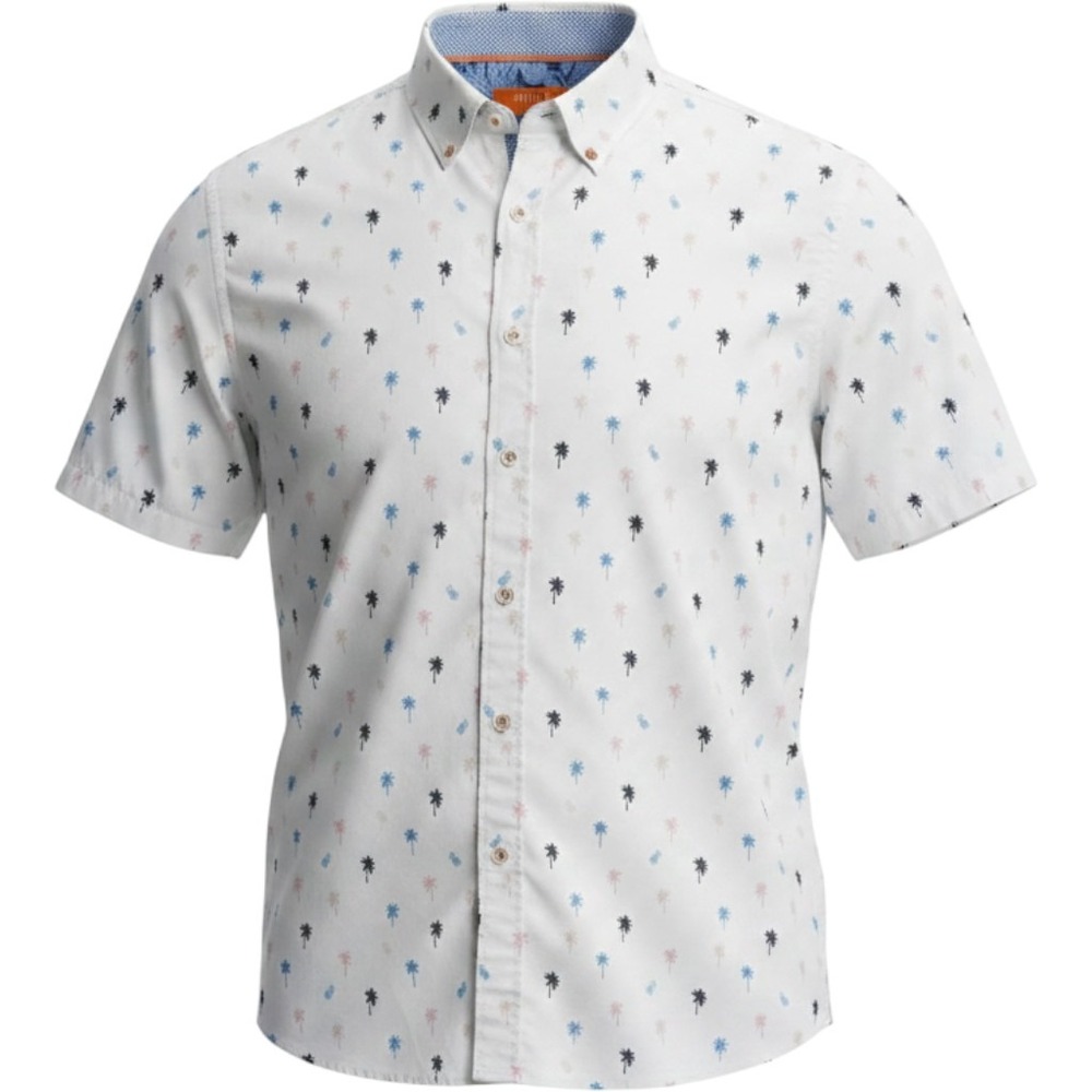 Tallia Sport Mens Large White Palm Tree Pineapple Print Short Sleeve Button Down